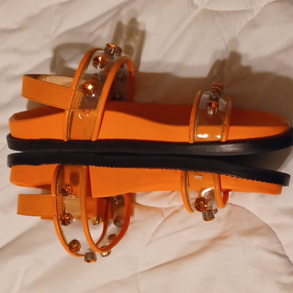 SCHUTZ Orange Jelly Strap Sandals with Gem Accents - Picture 2 of 6